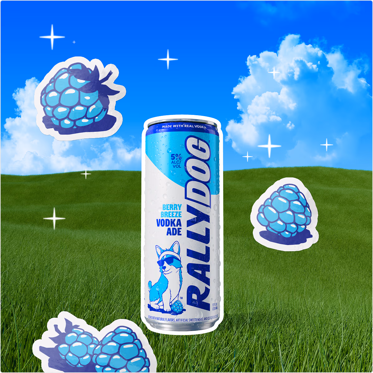 Rally Dog Berry Breeze Vodka Ade in a field