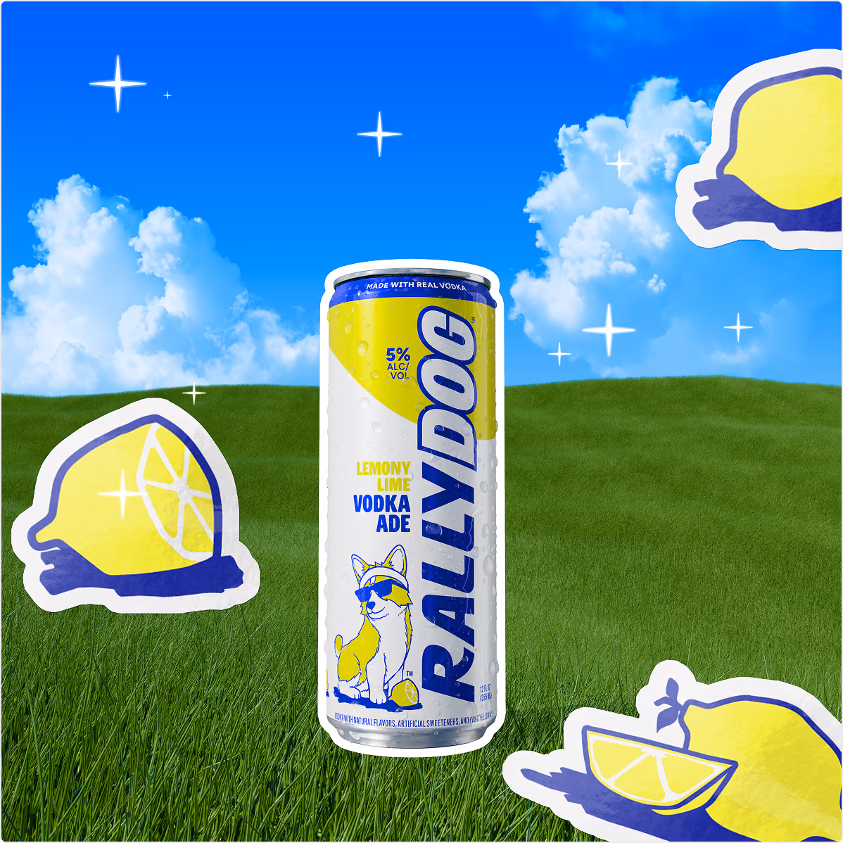 Rally Dog Lemony Lime Vodka Ade in a field