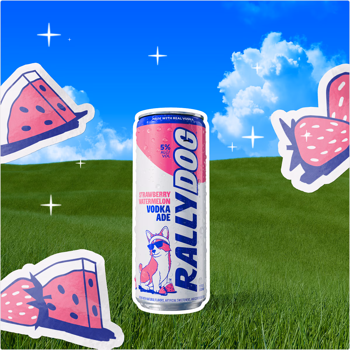 Rally Dog Strawberry Watermelon Vodka Ade in a field
