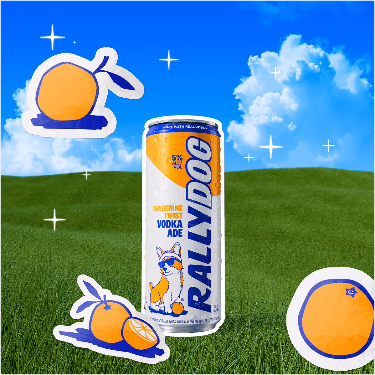 Rally Dog Tangerine Twist Vodka Ade in a field